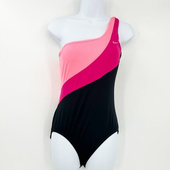 Nike Womens Beach Surf Colorblock Asymmetrical Neck One Shoulder Swimsuit Size M - Picture 1 of 6